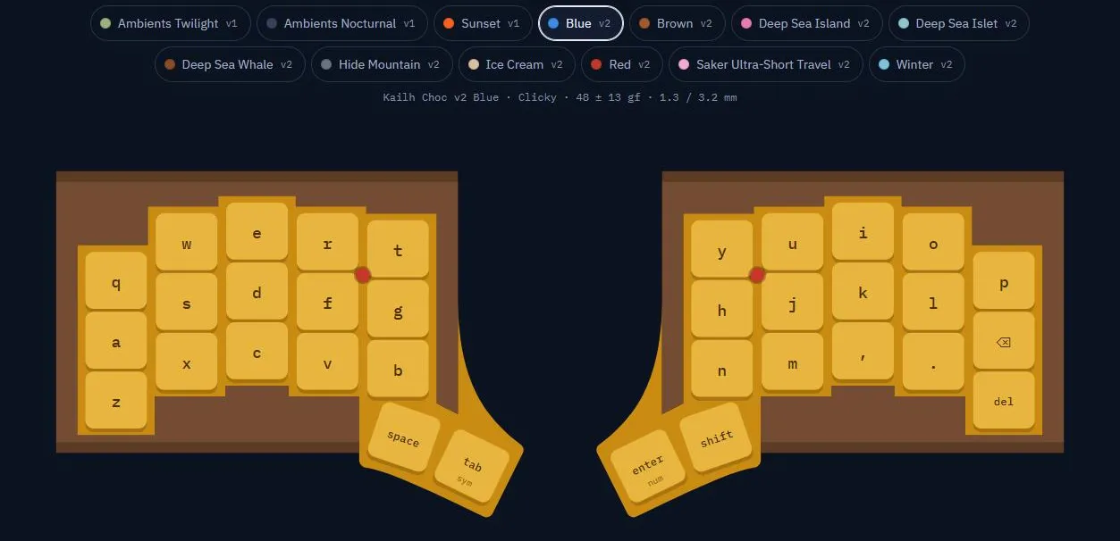 thock, typing on a virtual Atlas with a row of Choc switches to swap between
